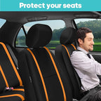FH Group Unique Flat Cloth Full Set Car Seat Covers w. Silicone Steering Wheel Cover- Universal Fit for Most Cars, Trucks, SUVs or Vans (Orange/Black)