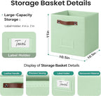 FinishingBo 6-Pack Storage Cubes with Handles & Label Holders Basket, Closet Cube Home Organizer Bins(Green, 10.5*10.5*11 inc