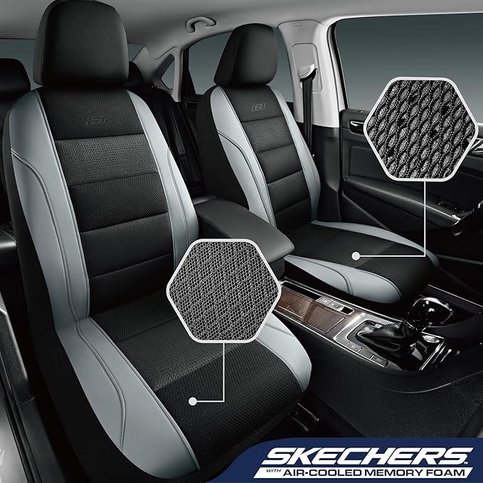 Skechers Men’s Air-Cooled Seat Covers, Memory Foam Car Seat Covers Front Seats, Airbag Compatible,Universal Fit for Most Cars