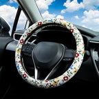 Embroidered Red Flower and Cute Daisy Steering Wheel Cover Auto Anti-Slip Breathable Rubber Steering Wheel Protector,Floral Car Accessories for Women,Universal Size Fit Most Cars -15 inch