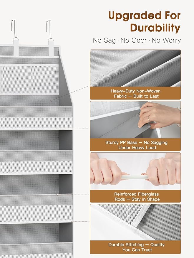 Criusia Over The Door Organizer, Heavy-Duty 6-Shelf Hanging Storage with 13 Mesh Pockets, 55lbs Capacity Behind The Door Stor