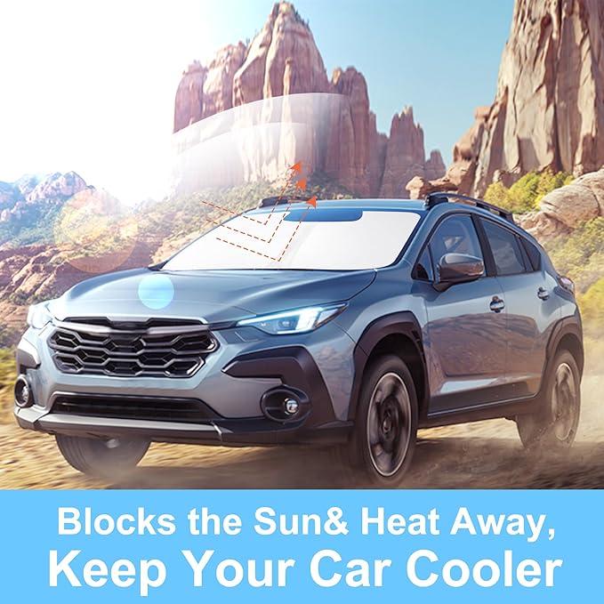 Front Windshield Sun Shade Foldable Car Front Window Sun Shade Windshield Shade Custom Fit for 2018-2023 Su-baru Crosstrek Block UV Rays Heat Keep Car Cooler