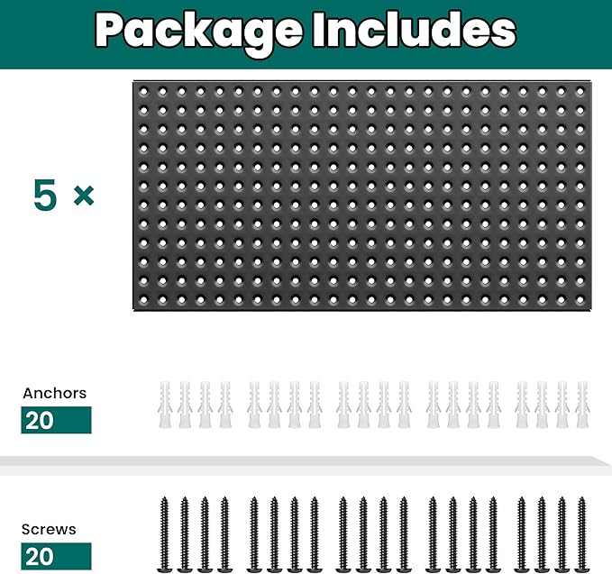 EVERHANGER Metal Pegboard Panels 24" x 12", Heavy Duty Steel Peg Boards for Garage, Pegboard Wall Organizer for Tool Storage 