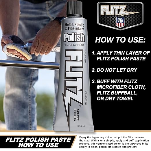 Flitz Metal Polish Paste - 5.29oz USA-Made Polish for Solid Chrome, Stainless Steel, & Aluminum - Non-Abrasive for Light Oxidation - Requires Manual Buffing - Not for Plated/Coated Surfaces (1 Pack)