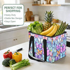 Colorful Butterflies Reusable Grocery Bags Large Shopping Tote Bag with Reinforced Bottom Board, Water Resistant Foldable Sto