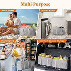Lifewit Extra Large Tote Bag, Reusable Grocery Bags with Metal Wire Frame and Handles, Standing Utility Foldable Shopping Bags for Storage, Picnics, Beach, Laundry, Car, 46L, 2 Pack, Gray
