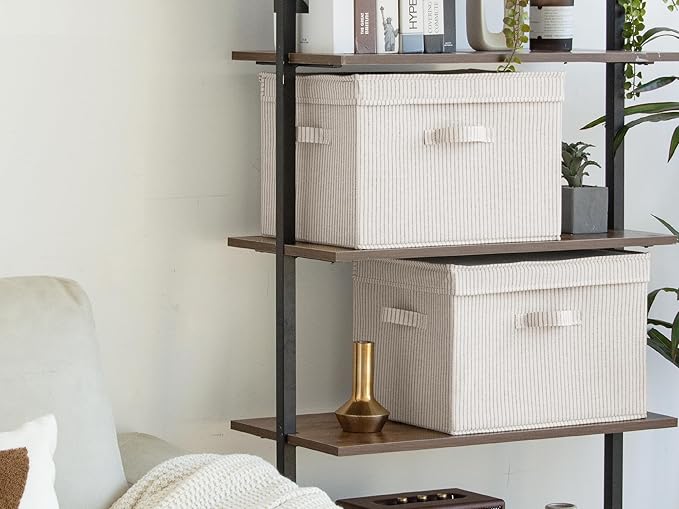 StorageWorks Fabric Storage Bins with Lid, Decorative Storage Boxes for Shelves, Stackable Closet Organizer Basket with Handl