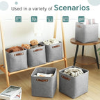 FinishingBo Cube Storage Baskets 6 Pack, 11x11 inch Cube Storage Bins with Leather Handles for Shelf Closet (Gray)