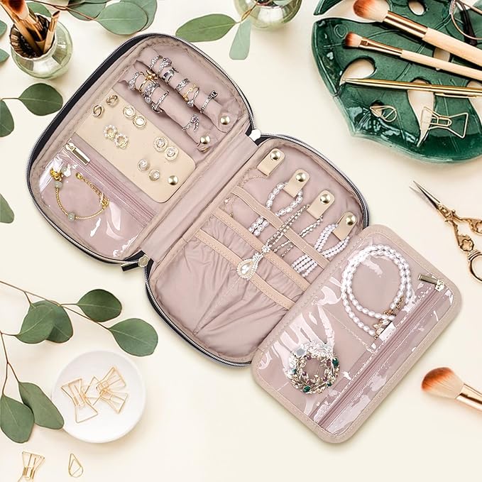 Jewelry Travel Case Organizer for Necklaces, Earrings, Rings, Bracelet, Watch, Soft Sided, Grey