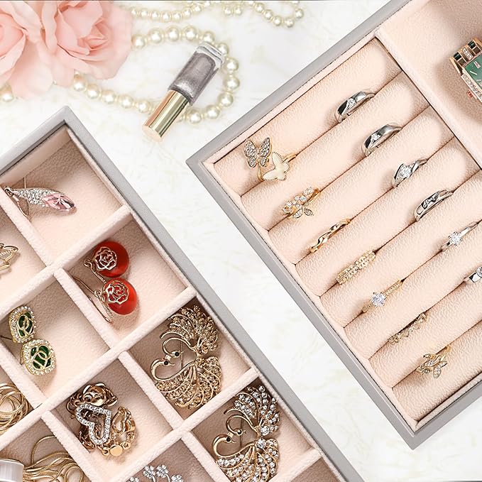 LANDICI Stackable Jewelry Organizer Trays 4 Set,PU Leather Jewelry Organizer Drawer,Jewelry Storage Display Tray for Earring 
