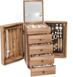 Meangood Jewelry Box Wood for Women, 5-Layer Large Organizer Box with Mirror & 4 Drawers for Rings, Earrings, Necklaces, Vint