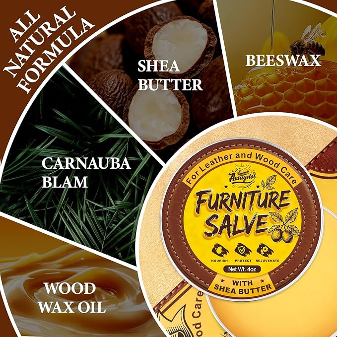 3-in-1 Furniture Salve for Leather 4oz,Polisher, Moisturizer,and Restorer for Couches and Furniture, Beewax Conditioner for L