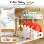 1 Pack-11.4"-16.14"H Under Sink Storage Organizer, Large 2-Tier Elegant Mesh Pull Out Shelf for Kitchen and Bathroom Cabinet 