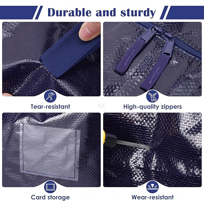6 Pack Moving Bags with Full-Open Side Zipper, Extra Large 93L Heavy Duty Waterproof Foldable Storage Totes for College Dorm,