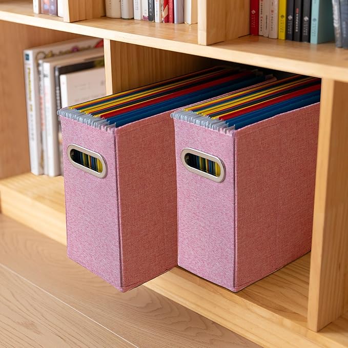 4 Packs Letter Size File Organizer, File Folders Organizer, Fabric Storage Box, Collapsible Paper Organizer with Metal Handle