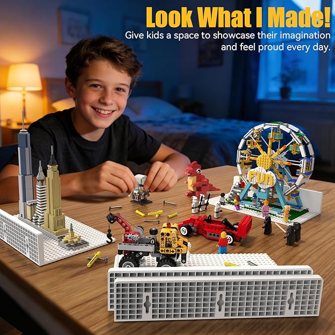 BlissBox 8-Pack Large Display Shelves for Wall Compatible with Lego Building Bricks, 11.3x6.3inch Dual-Sided 36x20 Studs for 