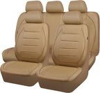 CAR PASS Piping Leather Seat Cover,Universal FIT with Composite Sponge Inside,Airbag Compatible and Reserved Opening Holes,Inside zipper for Cars,Sedan,SUV,Truck(Full Set,Beige with Tan Piping-Stripe)