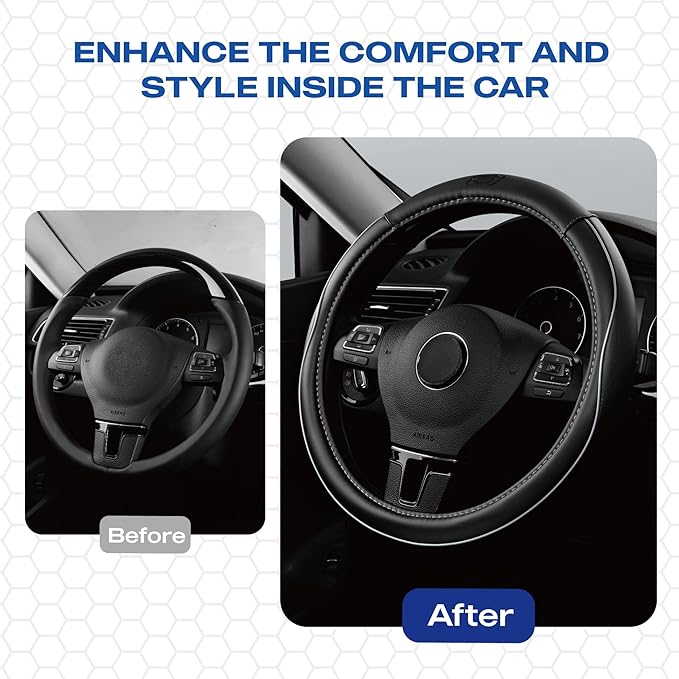Skechers Memory Foam Steering Wheel Cover,Piping Microfiber Leather Steering Wheel Cover Sporty Universal Fit 14" 1/2-15" Car