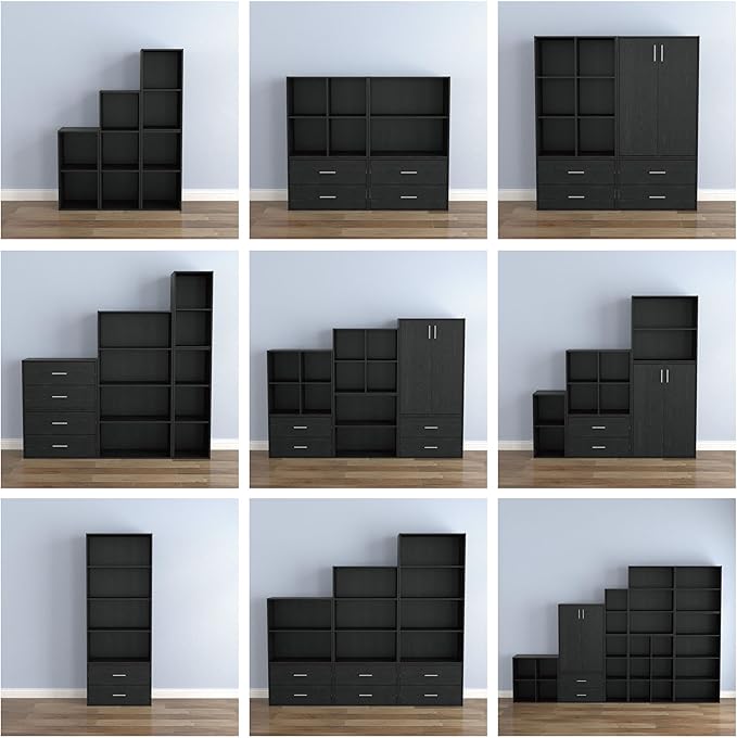 Homes: Inside + Out Apexa 4-Cube Storage Organizer Shelves, Stackable Wood Bookcase Fits Cubby Bins for Organization, Dorm Te