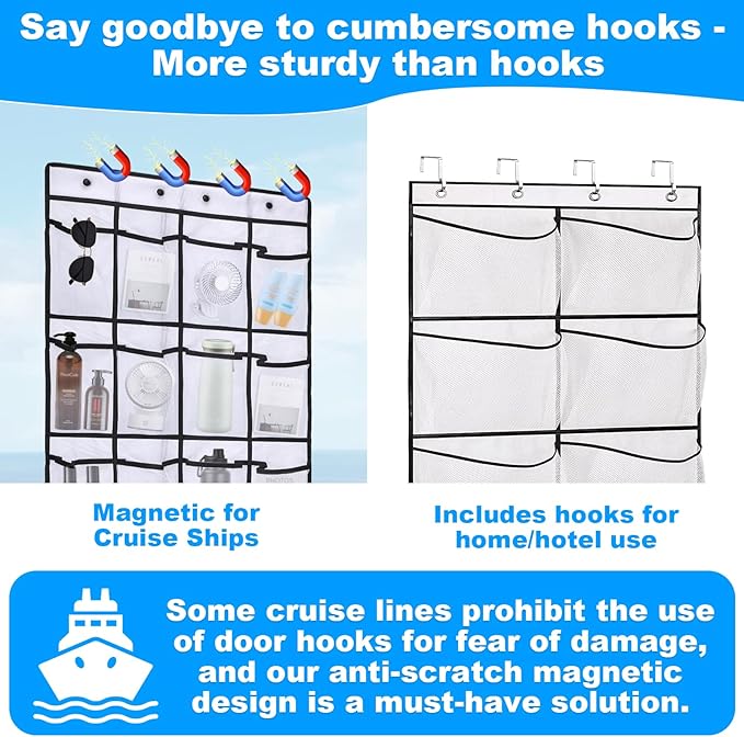 CTTZCKJ Over The Door Organizer For Cruise Ships|Magnetic Door Organizers with 24-Pocket for Cruise Ship|55"x21"|Cruise Over 