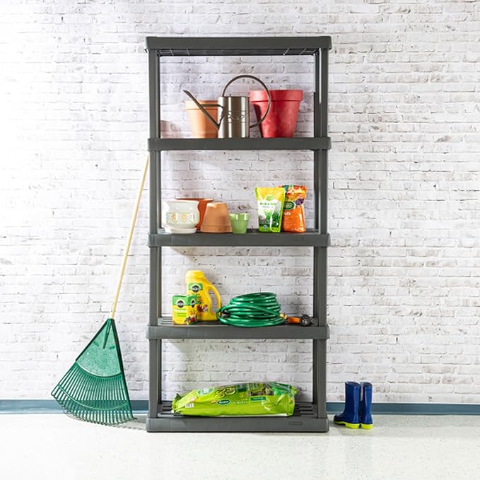 Sterilite 2-Pack 5 Shelf Unit, Heavy-Duty Shelving Storage Rack for Home and Garage, Gray - Multipurpose Plastic Organizer Sh