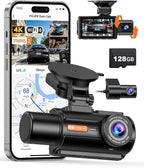 3 Channel 4K Dash Cam with STARVIS 2 Sensor, Free 128GB Card and WiFi 6 up to 20MB/s, Dash Camera for Cars with Front Rear In
