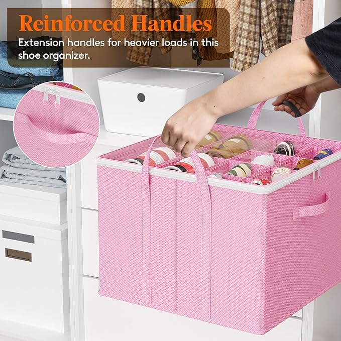 Lifewit Shoe Storage Organizer for Closet, Fabric Large Shoe Box Storage Containers with Clear Cover, Foldable Bins for Boots