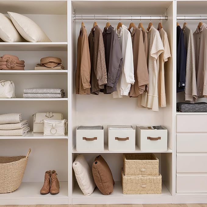 StorageWorks Closet Organizers and Storage Bins, Foldable Shelf Baskets, Clothes Storage Basket for Organization, Ivory White