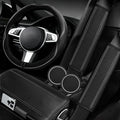NBTEPEM 6 PCS Car Steering Wheel Cover Set, Microfiber Leather Steering Wheel Covers Universal 14.5-15 inch, Center Console Cover, Seat Belt Cushion, Cup Coaster, Car Accessories Set Black Gray
