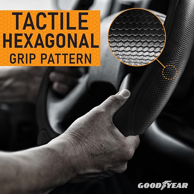 Goodyear Bus and Truck Steering Wheel Cover (18 INCHES) – Semi Truck, Vegan Leather Grip, Non-Slip, Comfortable, Heavy-Duty P