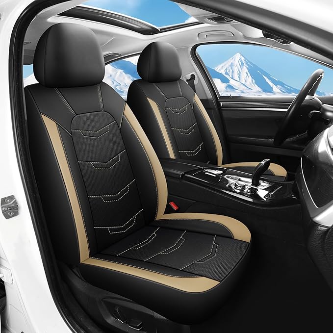 Beige Seat Covers,Sport and Breathable Seat Covers, Anti-Slip Universal Fit Automotive for Cars Sedan SUV and Truck(2 Pieces,