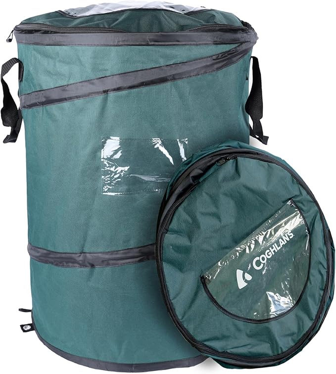 Coghlan's Deluxe Durable Pop-Up Trash Can – Collapsible Garbage Bin with Zippered Lid, Bag Clips, and Anchoring Points for Camping, Home, and Outdoor Use – 29.5 Gallon