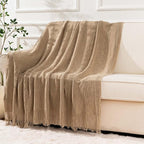 BATTILO HOME Tan Throw Blanket for Bed, Boho Decorative Couch, Taupe Home Decor, 50"x60"