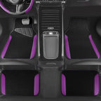CAR PASS Faux Leather Steering Wheel Cover and Waterproof Car Floor Mats,Universal Car Combo Fit for 95% Sedan,SUV,Cars,14.5-15inch Sporty Anti-Slip Safety Comfortable Design(Black＆Purple)