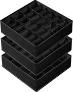 Criusia 3 Pack Sock Underwear Organizer Dividers, 64 Cell Fabric Foldable Cabinet Closet Organizers and Storage Boxes for Sto