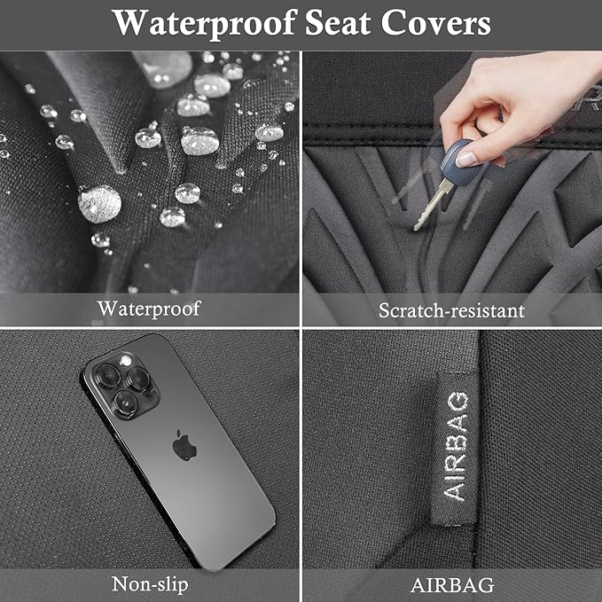 CAR PASS Neoprene Waterproof Seat Covers Two Front, Wetsuit Car Seat Covers 2pcs Universal Fit for Vans, Truck, SUV, 3D Tyre 
