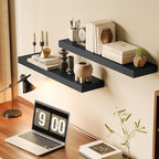 BAMEOS Bamboo Floating Shelves Wall Mounted Wooden Shelves with Invisible Brackets Set of 2, Hanging Wall Decor for Bedroom, 
