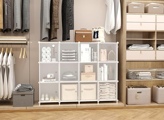 AWTATOS Cube Storage Closet Organizer 12 Cube Storage Shelves with Doors Closet Organizers and Storage Stackable Clothes Orga