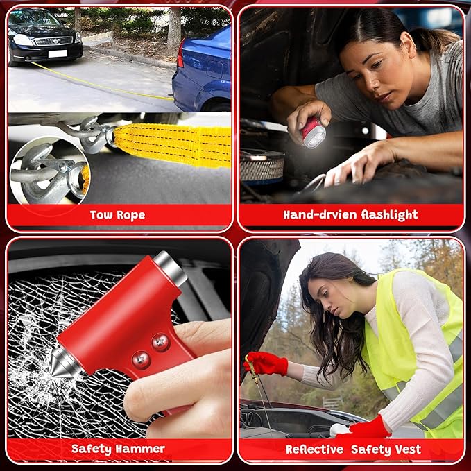 298PCS Roadside Emergency Car Kit- Car Emergency Kit with Jumper Cables, Roadside Emergency Kit for Vehicles, Emergency Car K