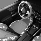 CAR PASS Cow Print Faux Leather Car Seat Covers & Cow Car Mats & Cow Steering Wheel Cover Seat Belt Pads Universal fit for SU