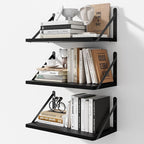 Floating Shelves for Wall, 15.7W x 8D Wide Bookshelf with Brackets Set of 3, Wood Wall Mounted Shelves for Living Room, Kitch