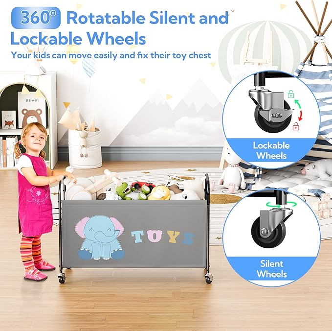 GRANNY SAYS Toy Box for Boys Girls, Extra Large Toy Chest Storage with Wheels, Metal Kids Toy Storage Organizer for Living Ro