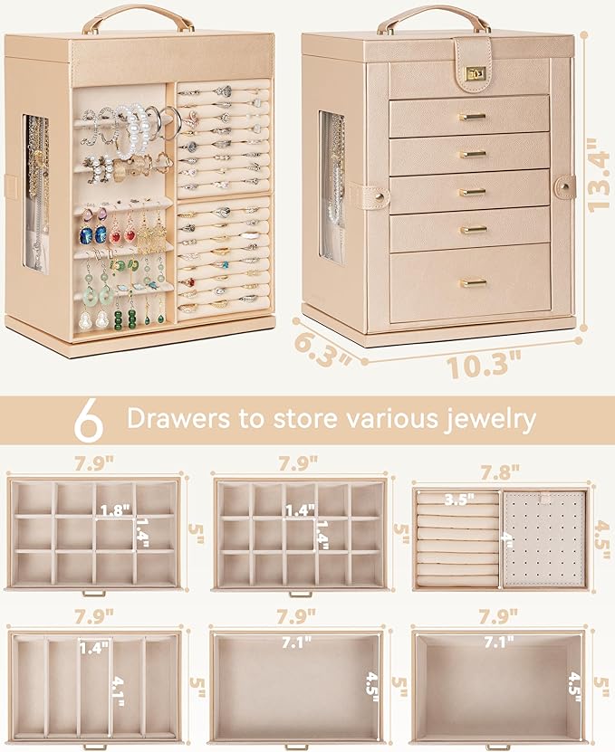 AKOZLIN Jewelry Box 360° Rotating 6-Tier Functional Jewelry Storage Case Organizer for Women Girls Ring Necklace Earring Brac