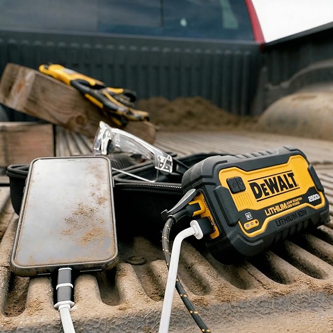 DEWALT DXAELJ25 2500 Peak Amp Portable Lithium Jump Starter with 25W Type C 15W Type A 60W Type C in/Out