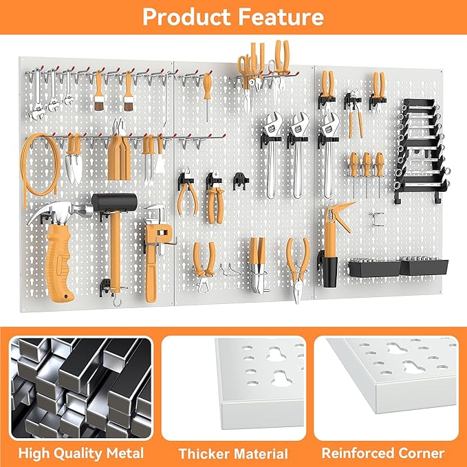 WALMANN Metal Pegboard Tool Organizer Boards with Pegboard Hooks, 24x48 in Tools Organizer Pegboard for Garage, Workbench, Pe