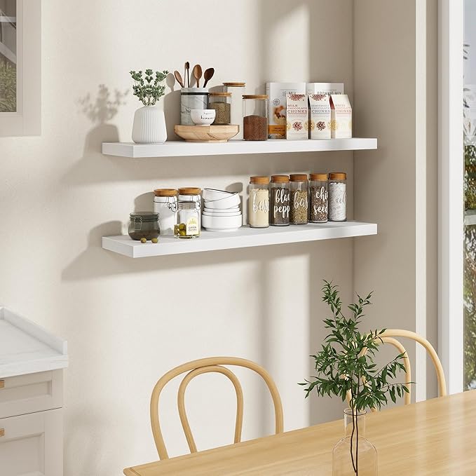 Fun Memories 48 Inch Floating Shelves in White, 9.3 Inch Deep Floating Shelf for Bathroom Living Room Kitchen, Rusitc Wall Mo