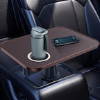 Car Tray& Car Desk for Laptop,Dual 360° Rotating,Anti Slip Leather Surface, Food Tray, Cup Holder Table Compatible with Tesla Model Y/3/S, Ford F150/Explorer/Maverick/Home Theater Seating (Brown)