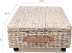 happimess BSK1006C 26.38" Chett Minimalist Hand-Woven Hyacinth/Wood Underbed Storage Bin with Wheels and Handles for Storage 