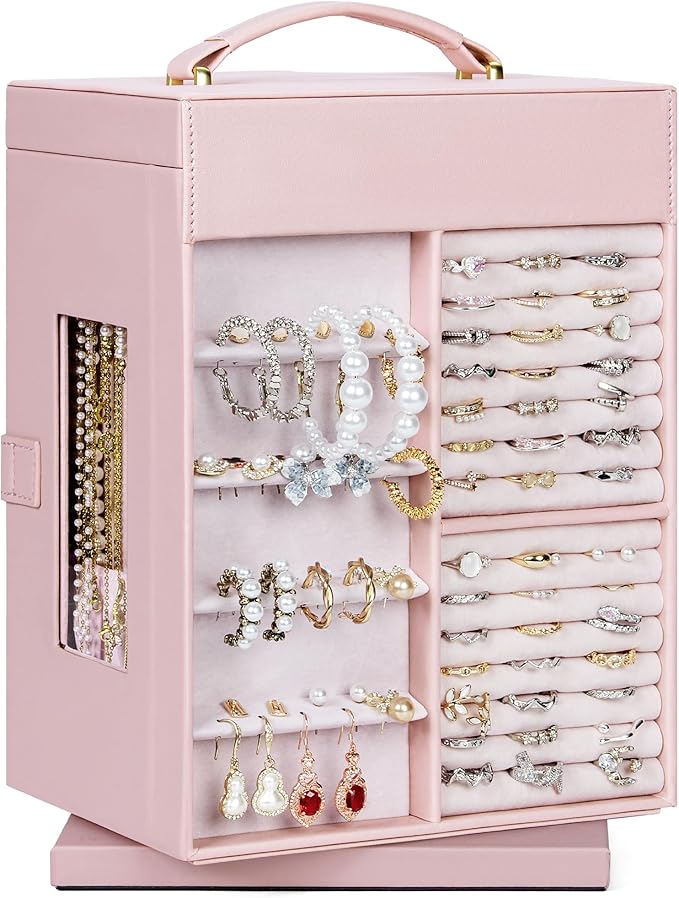 AKOZLIN 360° Rotating Jewelry Box 6-Tier Organizer Functional Jewelry Storage Case for Women Girls Ring Necklace Earring Brac