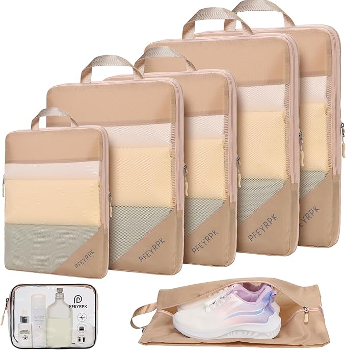PFEYRPK Lightweight Compression Packing Cubes for Suitcases, Compressible Expandable Travel Packing Organizer with Clear Toil